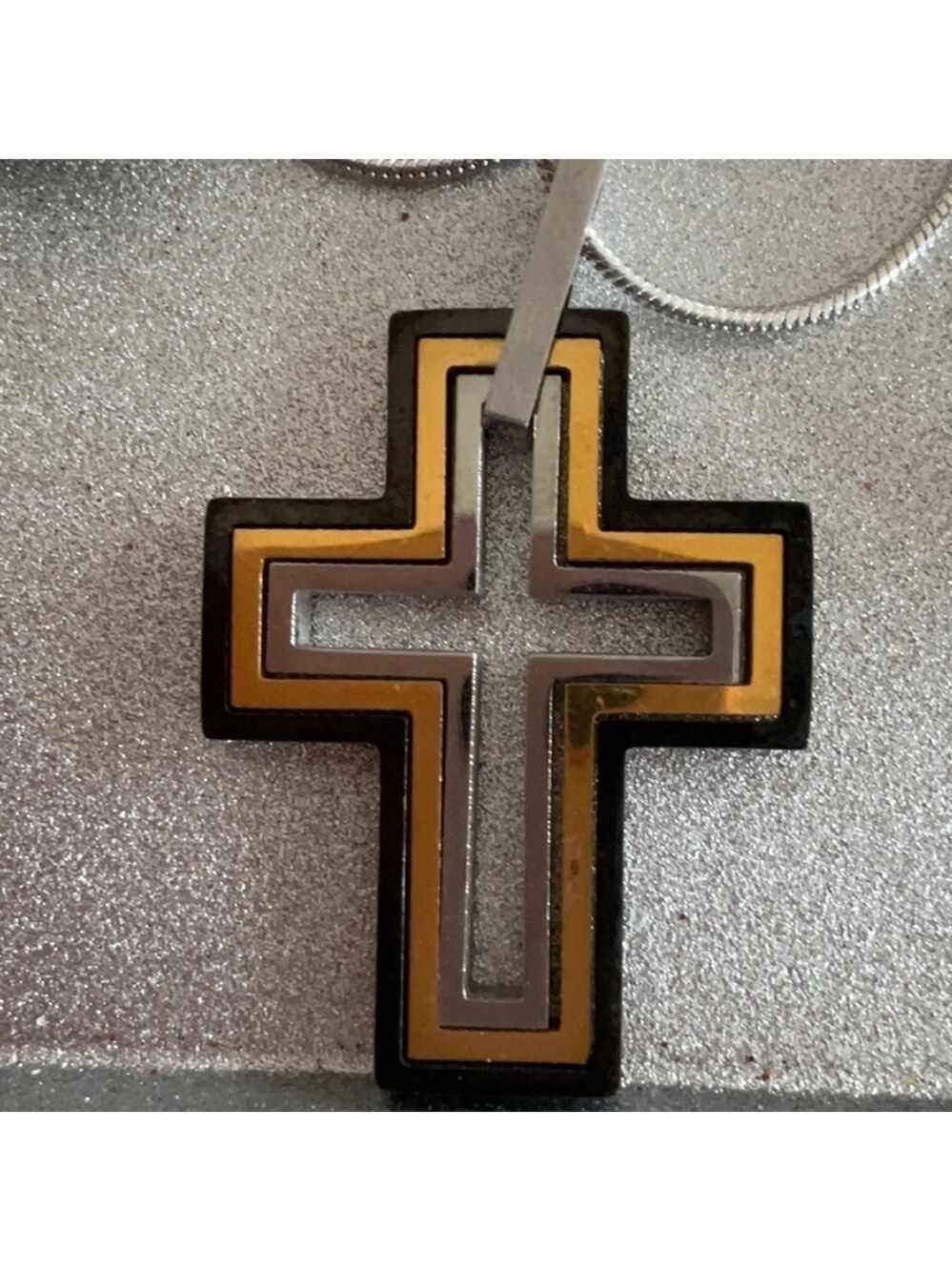 Sterling Silver Snake Chain Necklace Tri-Color Cross Pendant